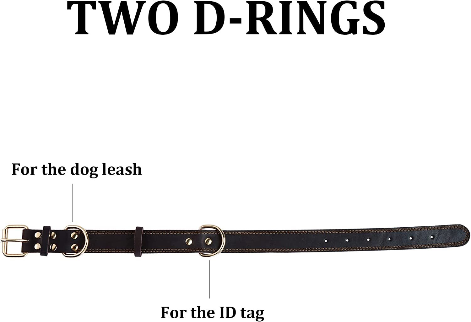 Leather Dog Collar, Heavy Duty Wide Dog Collar for Small,Medium,Large and Extra Large Dogs (M: 1" Wide for 15.2" - 19.2" Neck, Dual Stitch - Brown) - FurrrBabies & More! - 7445009213243