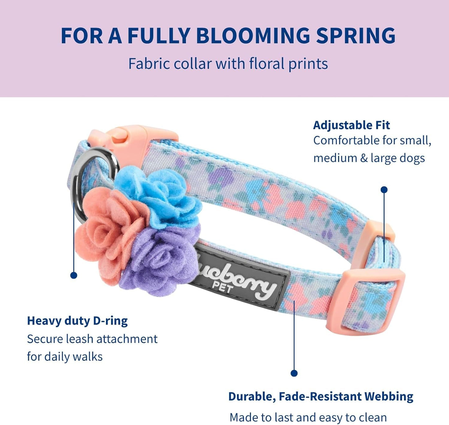 Made Well Lovely Floral Print Adjustable Dog Collar in Lavender with Detachable Flower Accessory, X - Small, Neck 7.5" - 10" - FurrrBabies & More! - 7445025491465