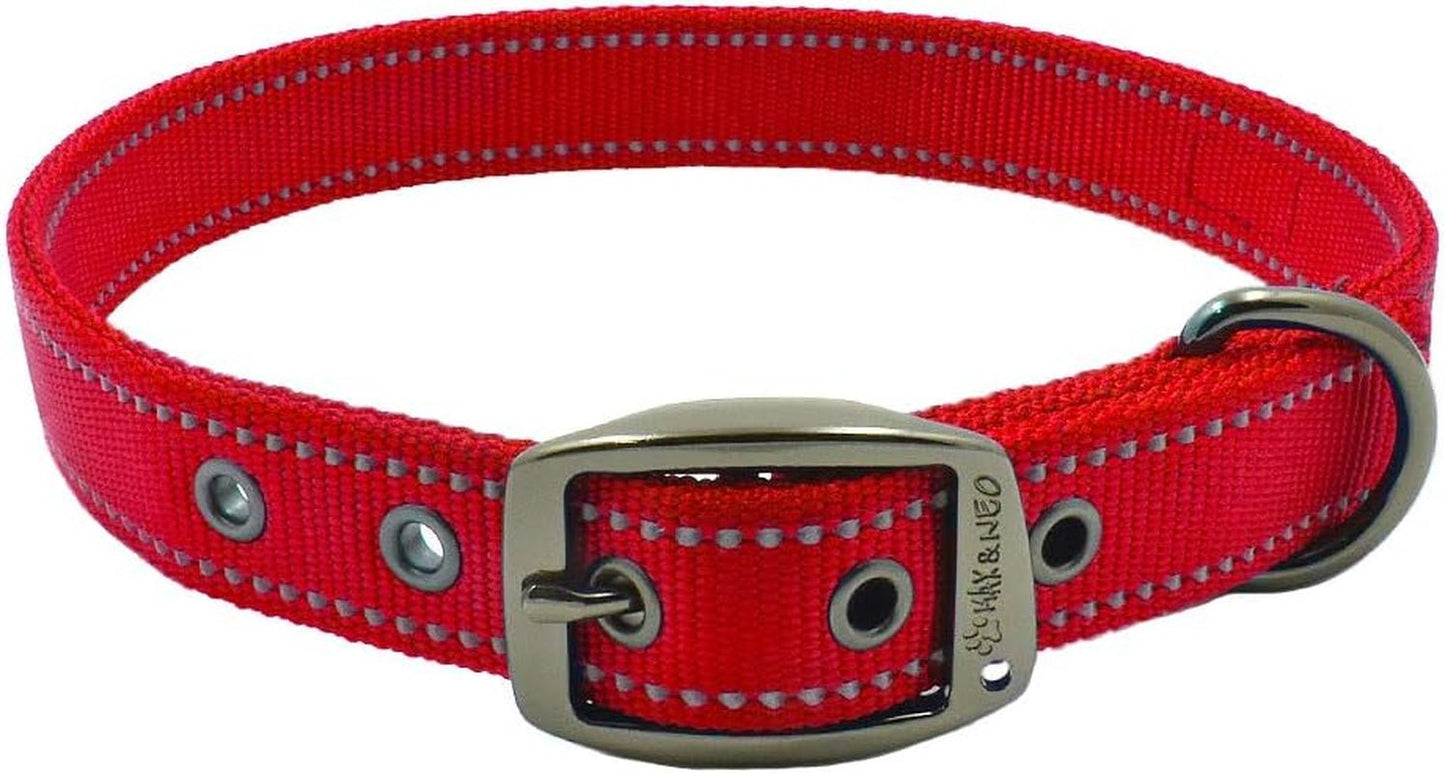 MAX Reflective Metal Buckle Dog Collar - We Donate a Collar to a Dog Rescue for Every Collar Sold (Large, RED) - FurrrBabies & More! - 744110059892