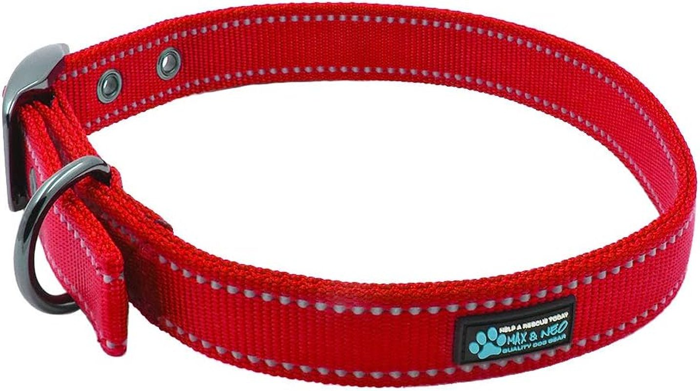 MAX Reflective Metal Buckle Dog Collar - We Donate a Collar to a Dog Rescue for Every Collar Sold (Large, RED) - FurrrBabies & More! - 744110059892