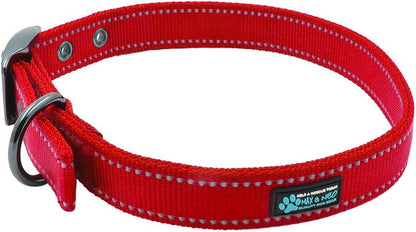MAX Reflective Metal Buckle Dog Collar - We Donate a Collar to a Dog Rescue for Every Collar Sold (Large, RED) - FurrrBabies & More! - 744110059892