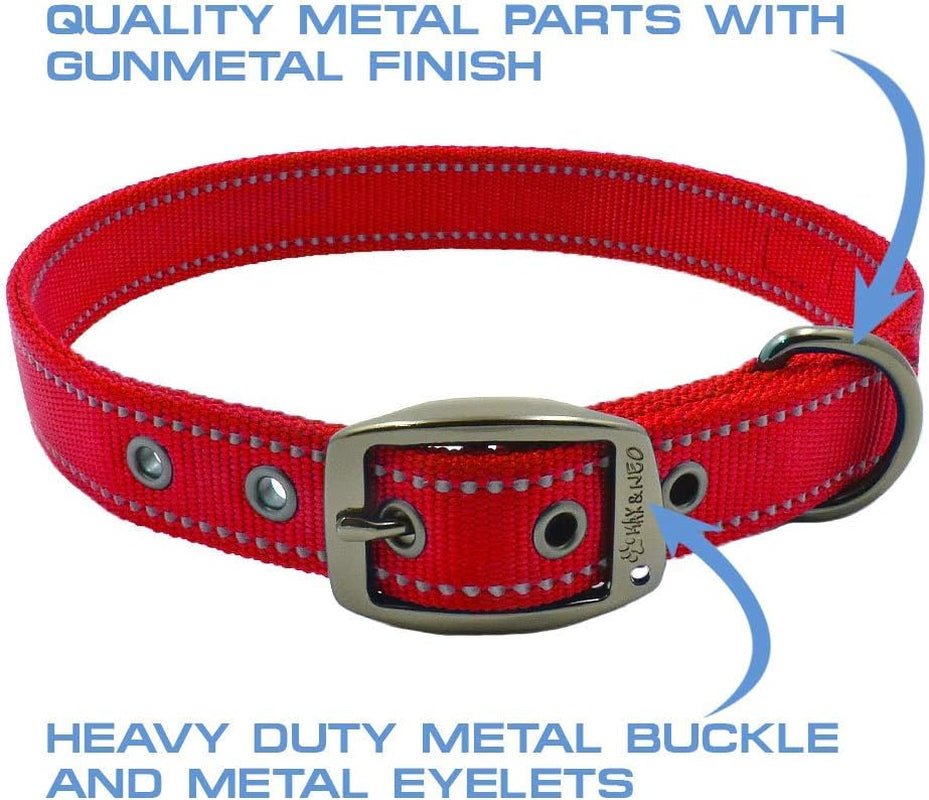 MAX Reflective Metal Buckle Dog Collar - We Donate a Collar to a Dog Rescue for Every Collar Sold (Large, RED) - FurrrBabies & More! - 744110059892