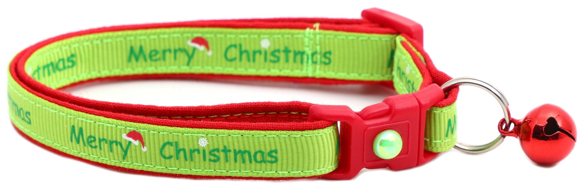 Merry Christmas on Lime Green Cat Collar - FurrrBabies & More! - Cat Collar
