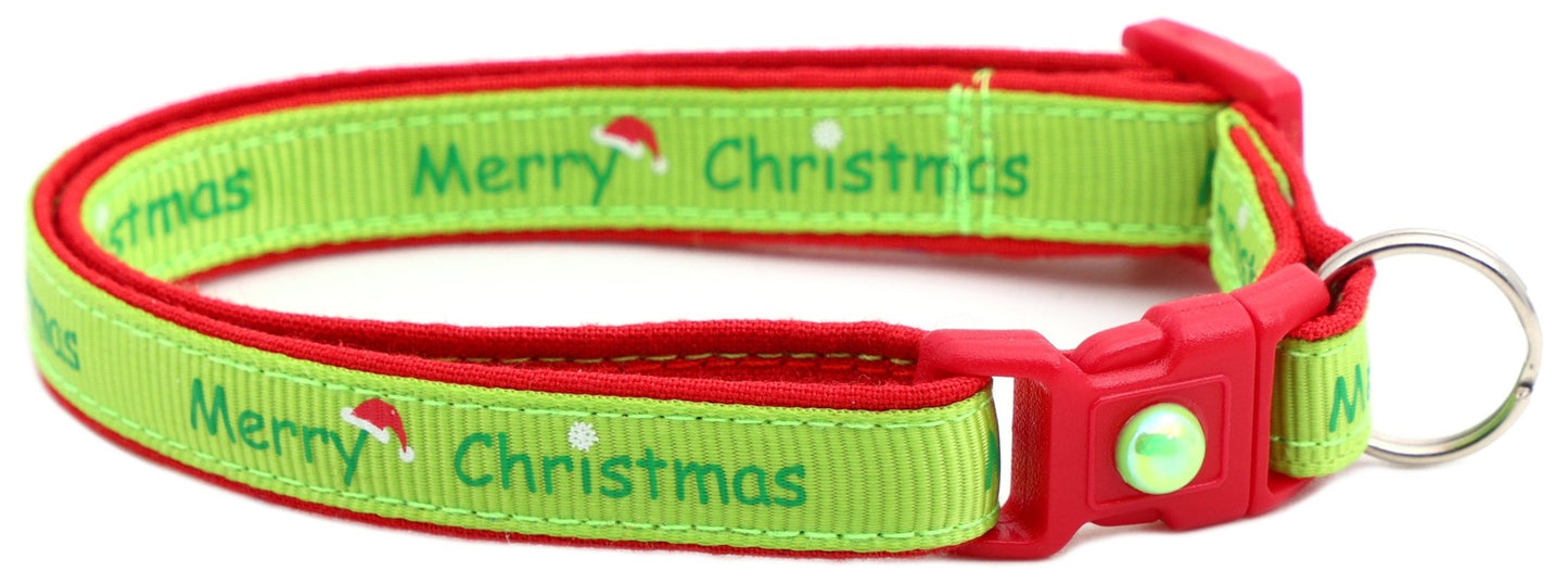 Merry Christmas on Lime Green Cat Collar - FurrrBabies & More! - Cat Collar