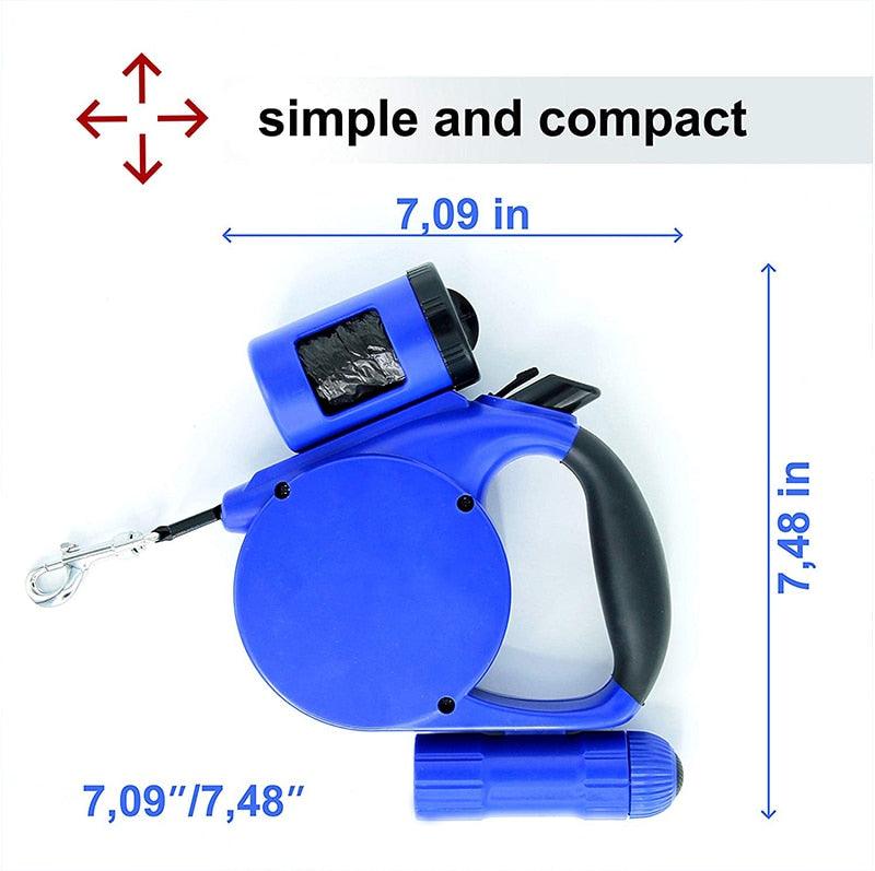 Nightwalk 4.5M Led Light And Waste Bag Dispenser Retractable Dog Leash - FurrrBabies & More! - Dog Collars, Leashes & Harnesses