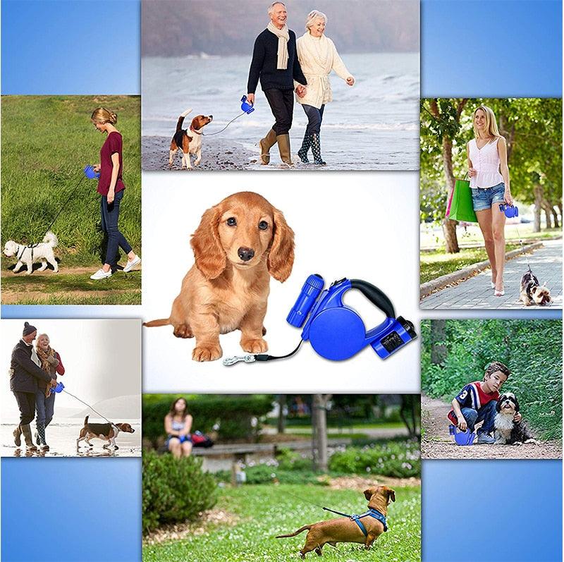 Nightwalk 4.5M Led Light And Waste Bag Dispenser Retractable Dog Leash - FurrrBabies & More! - Dog Collars, Leashes & Harnesses