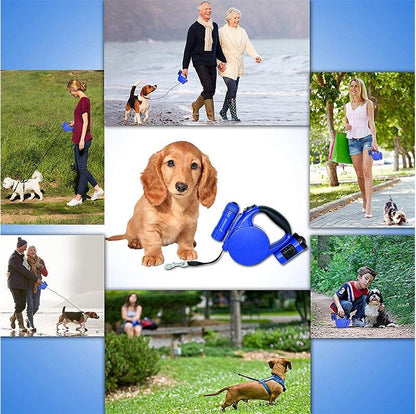 Nightwalk 4.5M Led Light And Waste Bag Dispenser Retractable Dog Leash - FurrrBabies & More! - Dog Collars, Leashes & Harnesses