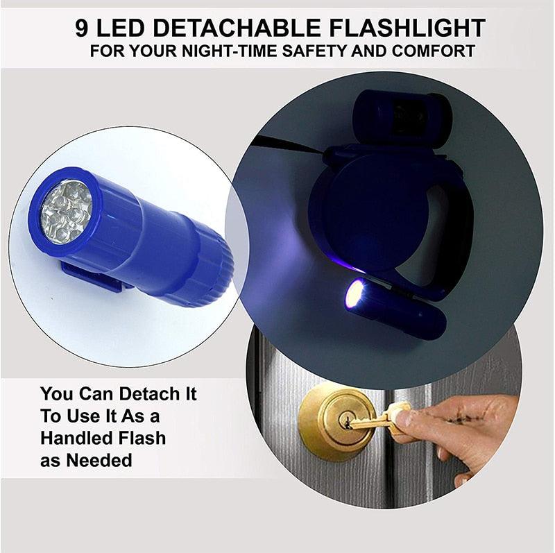 Nightwalk 4.5M Led Light And Waste Bag Dispenser Retractable Dog Leash - FurrrBabies & More! - Dog Collars, Leashes & Harnesses