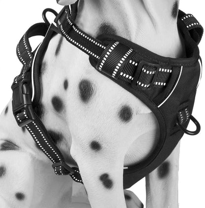 No Pull Dog Harness, Reflective Comfortable Vest Harness with Front & Back 2 Leash Attachments and Easy Control Handle Adjustable Soft Padded Pet Vest for Small to Large Dogs (Black,L) - FurrrBabies & More! - 7445037565574