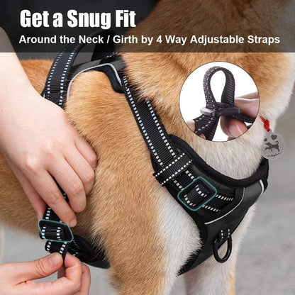 No Pull Dog Harness, Reflective Comfortable Vest Harness with Front & Back 2 Leash Attachments and Easy Control Handle Adjustable Soft Padded Pet Vest for Small to Large Dogs (Black,L) - FurrrBabies & More! - 7445037565574