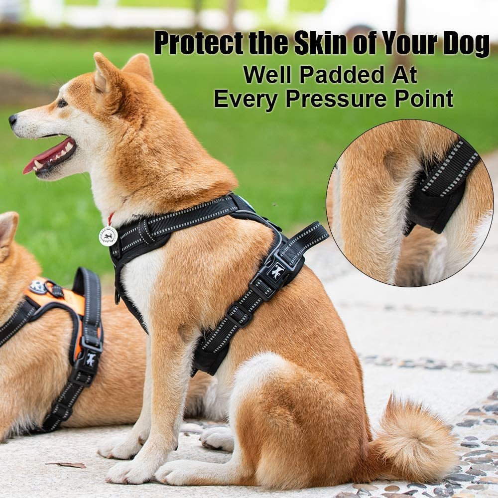 No Pull Dog Harness, Reflective Comfortable Vest Harness with Front & Back 2 Leash Attachments and Easy Control Handle Adjustable Soft Padded Pet Vest for Small to Large Dogs (Black,L) - FurrrBabies & More! - 7445037565574