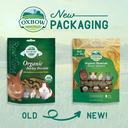 Organic Barley Biscuits, Rabbit & Guinea Pig Treats, Organic Hamster & Bunny Treats with Barley, Apple & Carrot, Made in USA, Small Pet Supplies, 2.65 Oz Bag - FurrrBabies & More! - 7445003617641