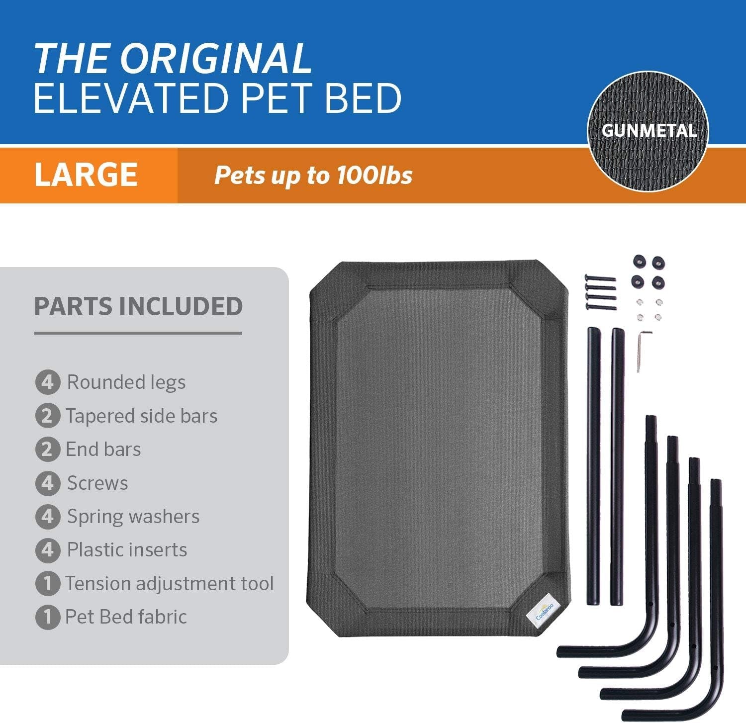 Original Elevated Dog Bed - Breathable Off - The - Ground Pet Bed with Cooling Fabric, Joint Relief & Moisture - Resistant Fabric, 100% Recyclable, Easy Clean, Gunmetal, Large - FurrrBabies & More! - 313102314310