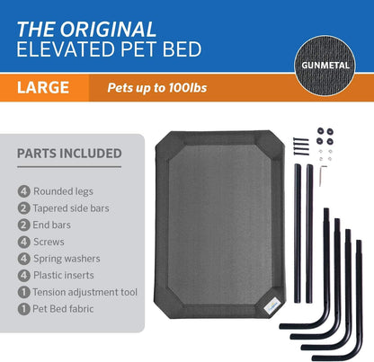 Original Elevated Dog Bed - Breathable Off - The - Ground Pet Bed with Cooling Fabric, Joint Relief & Moisture - Resistant Fabric, 100% Recyclable, Easy Clean, Gunmetal, Large - FurrrBabies & More! - 313102314310