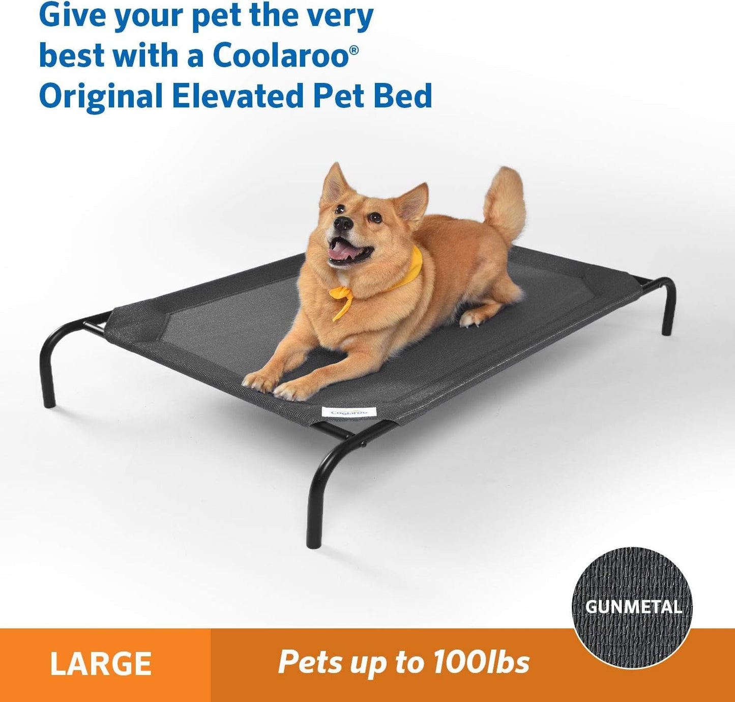 Original Elevated Dog Bed - Breathable Off - The - Ground Pet Bed with Cooling Fabric, Joint Relief & Moisture - Resistant Fabric, 100% Recyclable, Easy Clean, Gunmetal, Large - FurrrBabies & More! - 313102314310