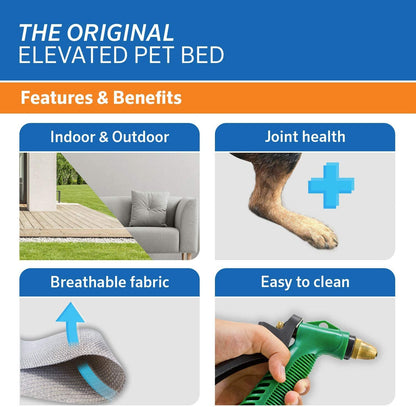 Original Elevated Dog Bed - Breathable Off - The - Ground Pet Bed with Cooling Fabric, Joint Relief & Moisture - Resistant Fabric, 100% Recyclable, Easy Clean, Gunmetal, Large - FurrrBabies & More! - 313102314310