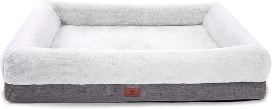 Orthopedic Dog Bed for Extra Large Dogs, Bolster Sides Dogs Sofa Bed with Removable Washable Cover & Non - Skid Bottom, Soft Pet Bed with Egg Foam Dog Couch for Sleeping, 46 X 30 Inch, Gray - FurrrBabies & More! - 726084983649