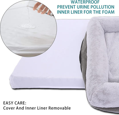 Orthopedic Dog Bed for Extra Large Dogs, Bolster Sides Dogs Sofa Bed with Removable Washable Cover & Non - Skid Bottom, Soft Pet Bed with Egg Foam Dog Couch for Sleeping, 46 X 30 Inch, Gray - FurrrBabies & More! - 726084983649