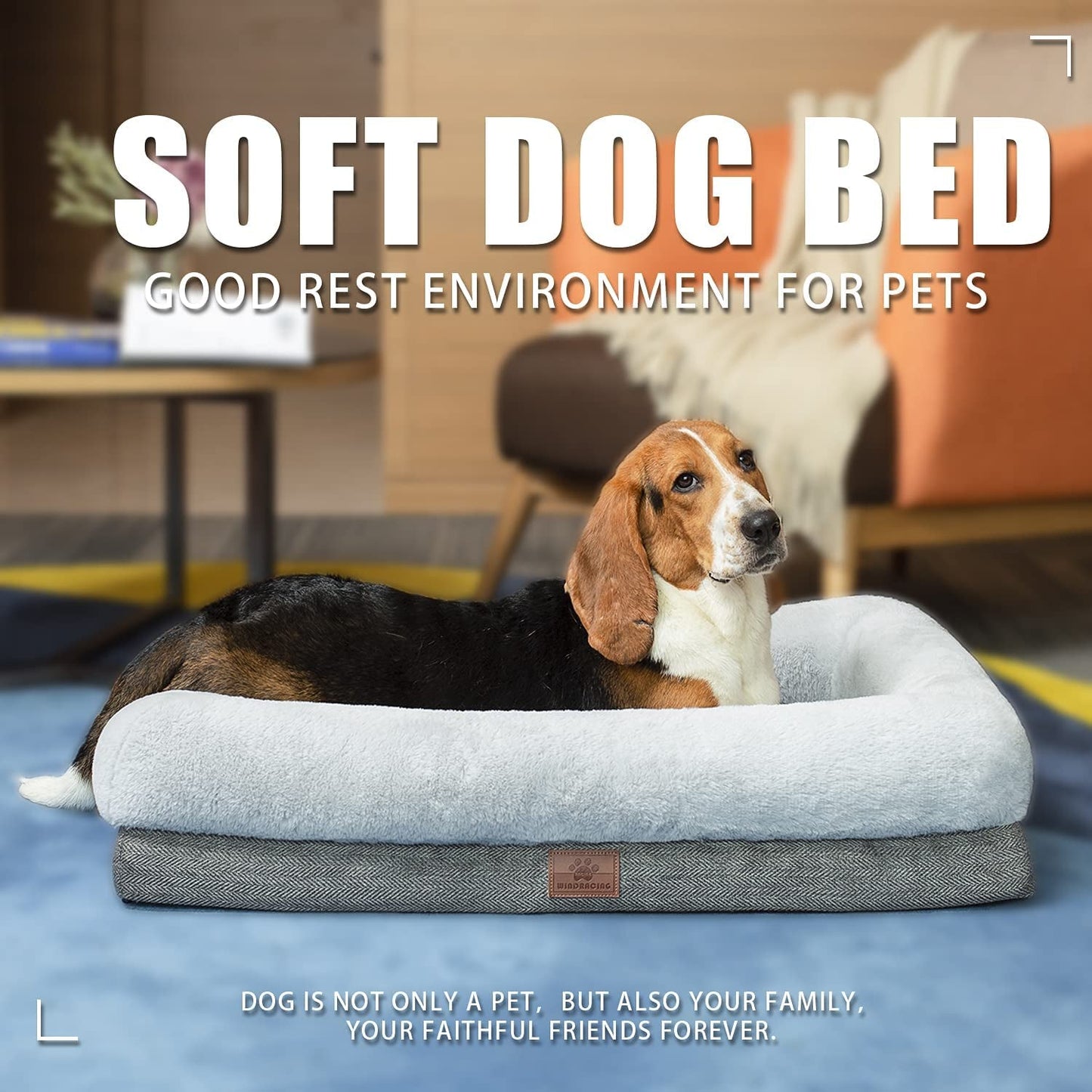Orthopedic Dog Bed for Extra Large Dogs, Bolster Sides Dogs Sofa Bed with Removable Washable Cover & Non - Skid Bottom, Soft Pet Bed with Egg Foam Dog Couch for Sleeping, 46 X 30 Inch, Gray - FurrrBabies & More! - 726084983649