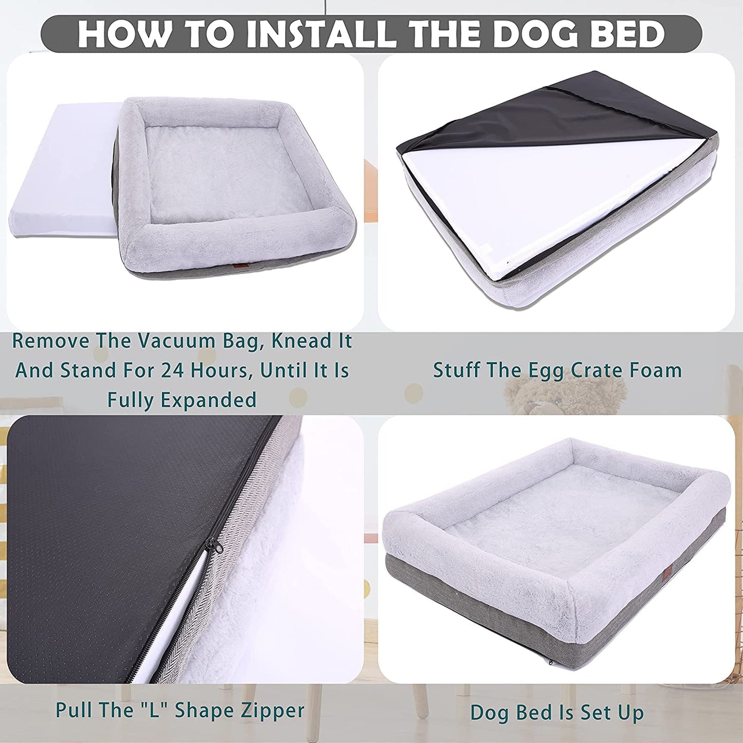 Orthopedic Dog Bed for Extra Large Dogs, Bolster Sides Dogs Sofa Bed with Removable Washable Cover & Non - Skid Bottom, Soft Pet Bed with Egg Foam Dog Couch for Sleeping, 46 X 30 Inch, Gray - FurrrBabies & More! - 726084983649