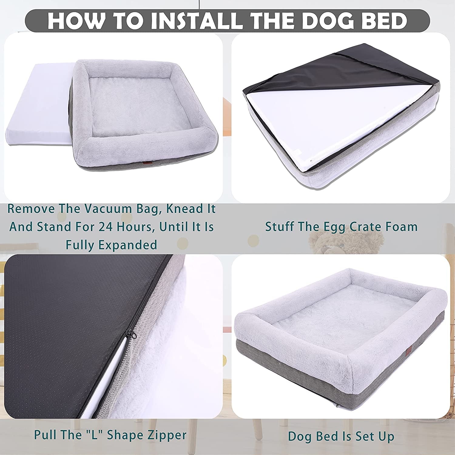 Orthopedic Dog Bed for Extra Large Dogs, Bolster Sides Dogs Sofa Bed with Removable Washable Cover & Non - Skid Bottom, Soft Pet Bed with Egg Foam Dog Couch for Sleeping, 46 X 30 Inch, Gray - FurrrBabies & More! - 726084983649