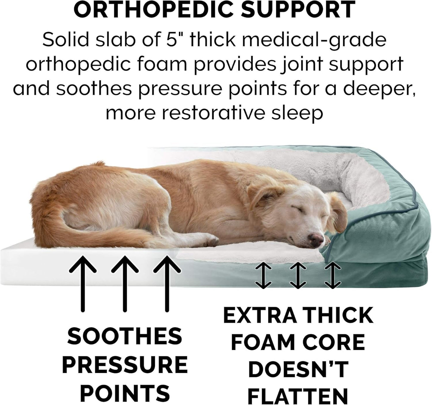 Orthopedic Dog Bed for Large Dogs W/ Removable Bolsters & Washable Cover, for Dogs up to 125 Lbs - Plush & Velvet Waves Perfect Comfort Sofa - Celadon Green, Jumbo Plus/Xxl - FurrrBabies & More! - 313037618682