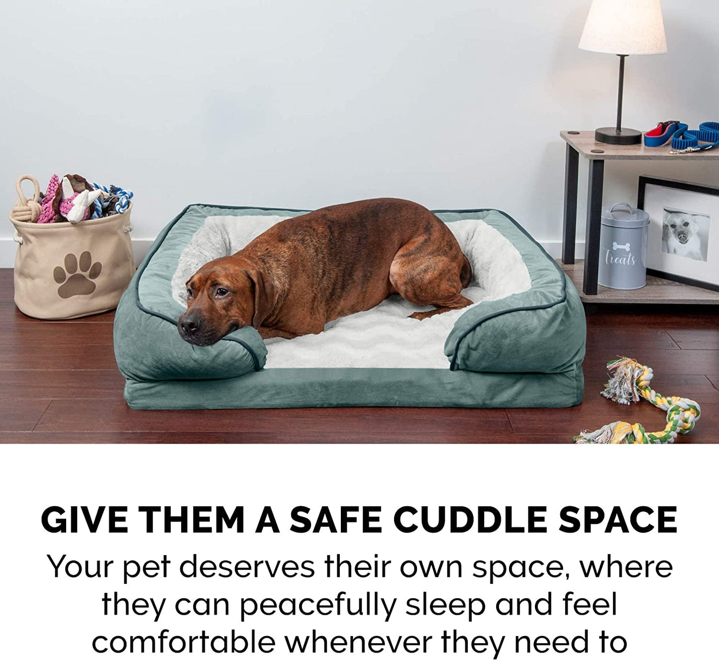 Orthopedic Dog Bed for Large Dogs W/ Removable Bolsters & Washable Cover, for Dogs up to 125 Lbs - Plush & Velvet Waves Perfect Comfort Sofa - Celadon Green, Jumbo Plus/Xxl - FurrrBabies & More! - 313037618682