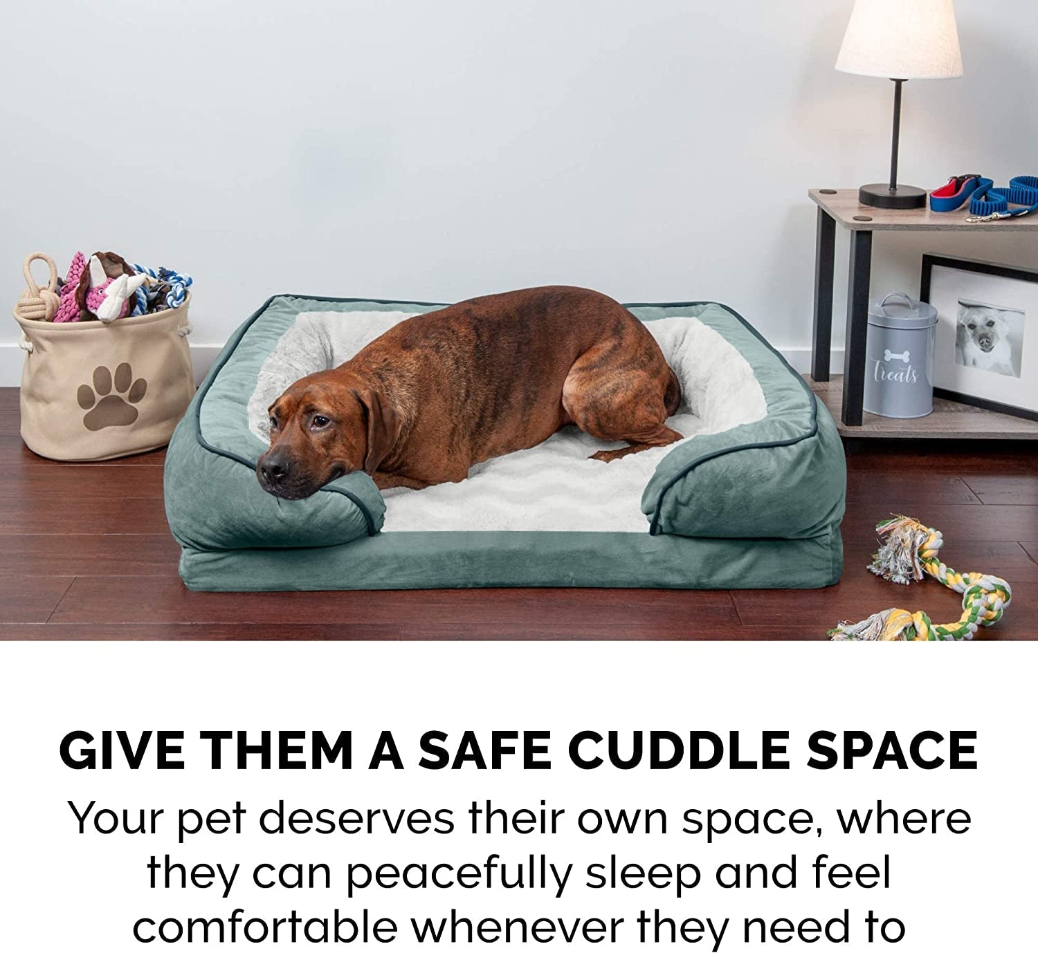 Orthopedic Dog Bed for Large Dogs W/ Removable Bolsters & Washable Cover, for Dogs up to 125 Lbs - Plush & Velvet Waves Perfect Comfort Sofa - Celadon Green, Jumbo Plus/Xxl - FurrrBabies & More! - 313037618682