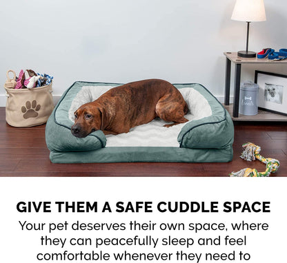 Orthopedic Dog Bed for Large Dogs W/ Removable Bolsters & Washable Cover, for Dogs up to 125 Lbs - Plush & Velvet Waves Perfect Comfort Sofa - Celadon Green, Jumbo Plus/Xxl - FurrrBabies & More! - 313037618682