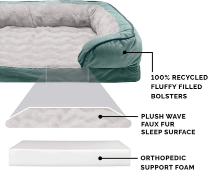 Orthopedic Dog Bed for Large Dogs W/ Removable Bolsters & Washable Cover, for Dogs up to 125 Lbs - Plush & Velvet Waves Perfect Comfort Sofa - Celadon Green, Jumbo Plus/Xxl - FurrrBabies & More! - 313037618682