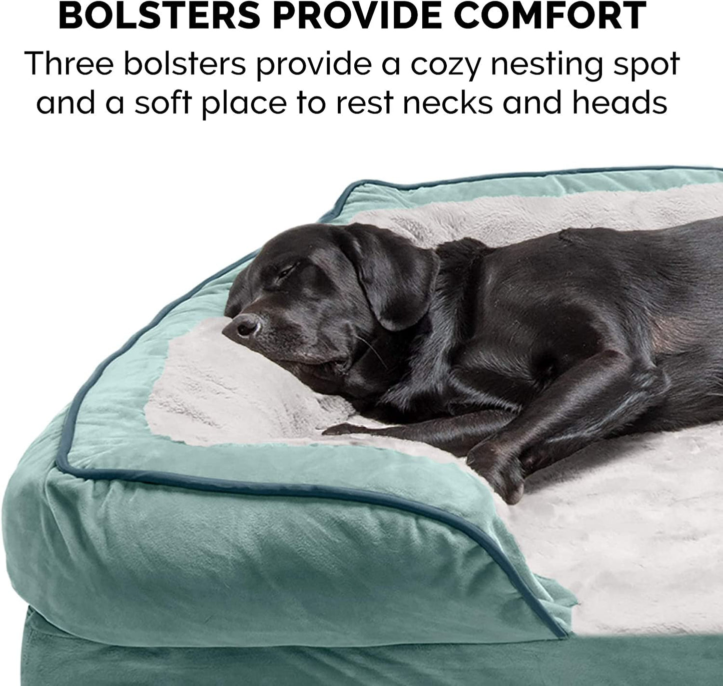 Orthopedic Dog Bed for Large Dogs W/ Removable Bolsters & Washable Cover, for Dogs up to 125 Lbs - Plush & Velvet Waves Perfect Comfort Sofa - Celadon Green, Jumbo Plus/Xxl - FurrrBabies & More! - 313037618682
