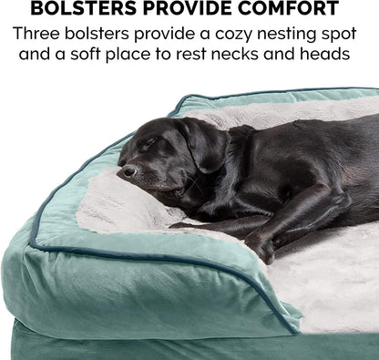 Orthopedic Dog Bed for Large Dogs W/ Removable Bolsters & Washable Cover, for Dogs up to 125 Lbs - Plush & Velvet Waves Perfect Comfort Sofa - Celadon Green, Jumbo Plus/Xxl - FurrrBabies & More! - 313037618682