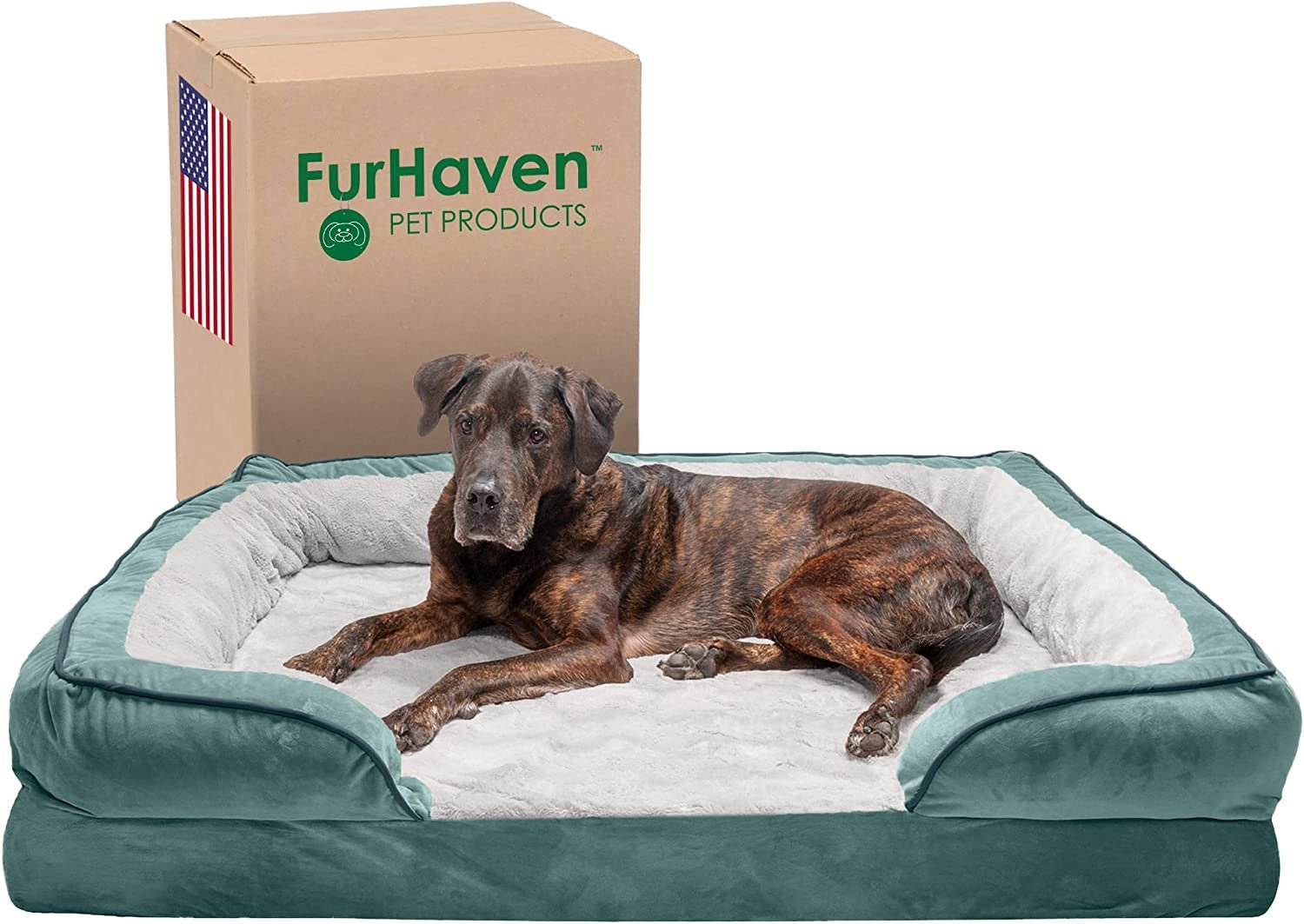 Orthopedic Dog Bed for Large Dogs W/ Removable Bolsters & Washable Cover, for Dogs up to 125 Lbs - Plush & Velvet Waves Perfect Comfort Sofa - Celadon Green, Jumbo Plus/Xxl - FurrrBabies & More! - 313037618682
