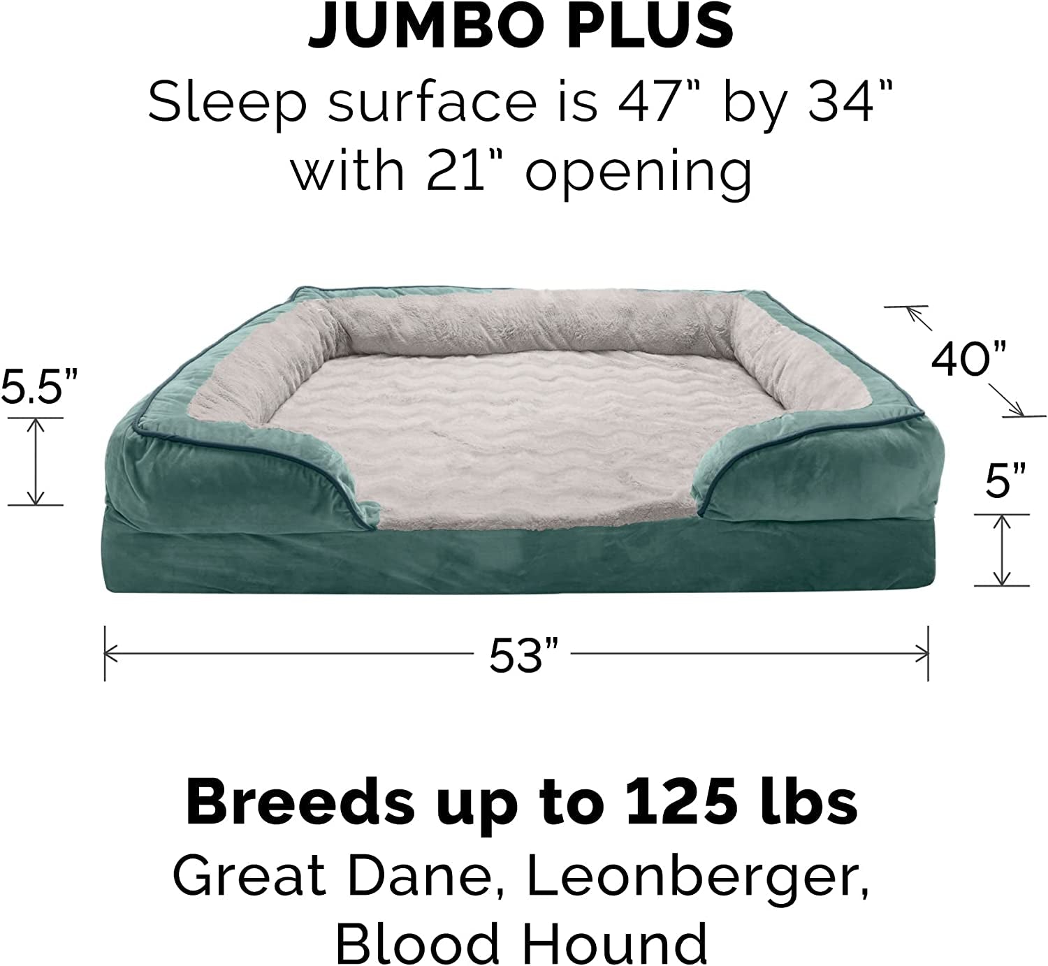 Orthopedic Dog Bed for Large Dogs W/ Removable Bolsters & Washable Cover, for Dogs up to 125 Lbs - Plush & Velvet Waves Perfect Comfort Sofa - Celadon Green, Jumbo Plus/Xxl - FurrrBabies & More! - 313037618682