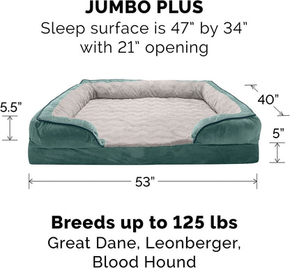 Orthopedic Dog Bed for Large Dogs W/ Removable Bolsters & Washable Cover, for Dogs up to 125 Lbs - Plush & Velvet Waves Perfect Comfort Sofa - Celadon Green, Jumbo Plus/Xxl - FurrrBabies & More! - 313037618682