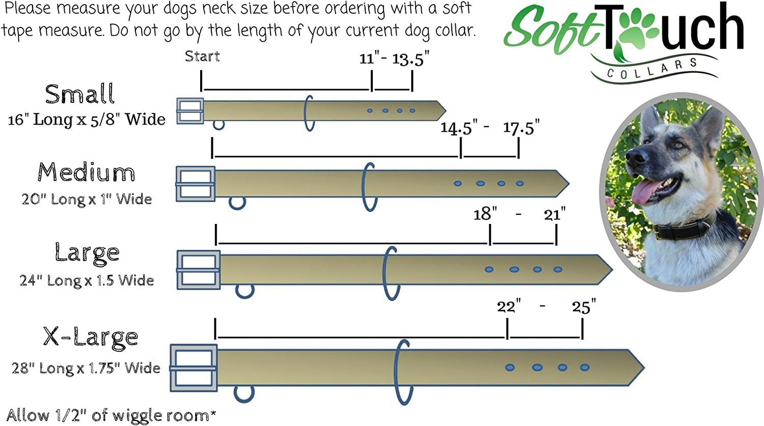 Padded Leather Dog Collar, Tan and Teal, Size Medium, 20" Long X 1" Wide, Neck Size 14.5" to 17.5" Inches - FurrrBabies & More! - 313039612664