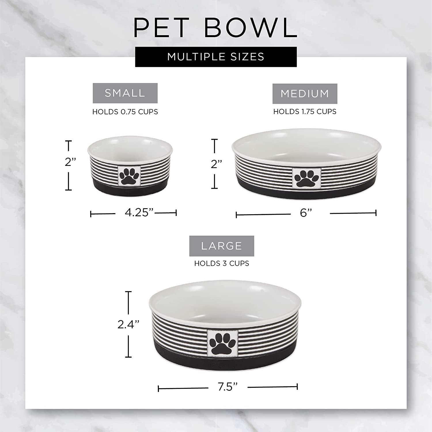 Paw & Patch Ceramic Pet Collection, Large Set, 7.5X2.4", Nautical Blue, (Pack of 2) - FurrrBabies & More! - 313024632622