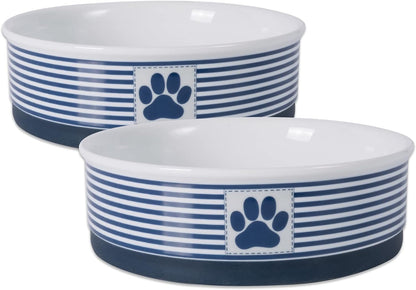 Paw & Patch Ceramic Pet Collection, Large Set, 7.5X2.4", Nautical Blue, (Pack of 2) - FurrrBabies & More! - 313024632622