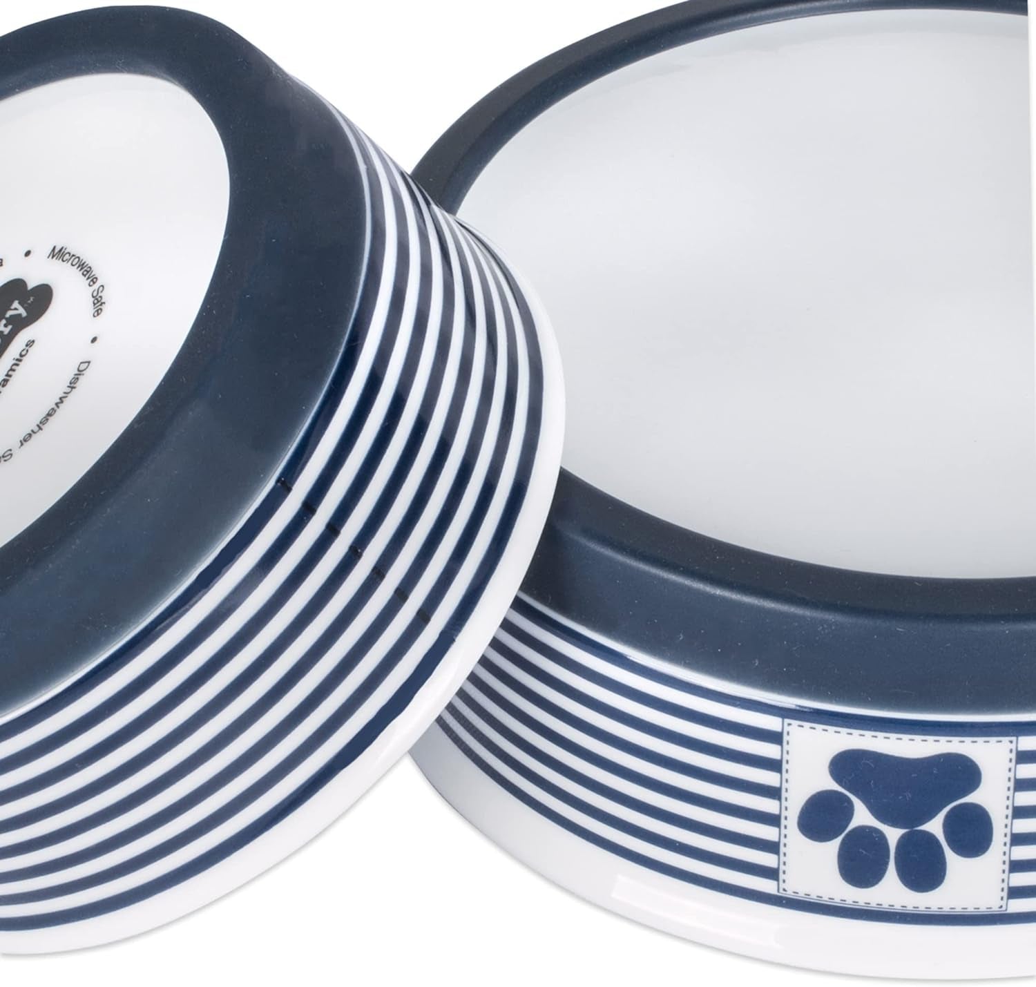 Paw & Patch Ceramic Pet Collection, Large Set, 7.5X2.4", Nautical Blue, (Pack of 2) - FurrrBabies & More! - 313024632622