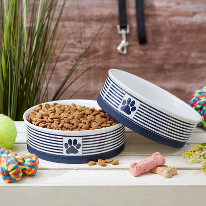 Paw & Patch Ceramic Pet Collection, Large Set, 7.5X2.4", Nautical Blue, (Pack of 2) - FurrrBabies & More! - 313024632622