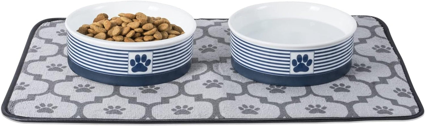 Paw & Patch Ceramic Pet Collection, Large Set, 7.5X2.4", Nautical Blue, (Pack of 2) - FurrrBabies & More! - 313024632622