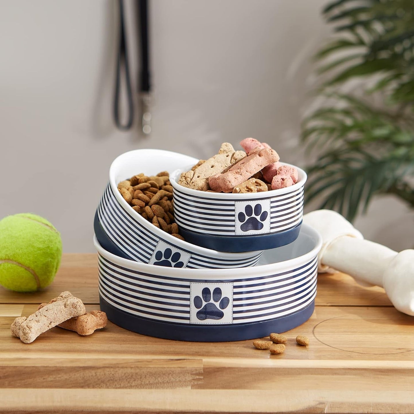 Paw & Patch Ceramic Pet Collection, Large Set, 7.5X2.4", Nautical Blue, (Pack of 2) - FurrrBabies & More! - 313024632622