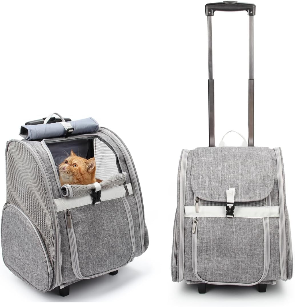 Pet Rolling Carrier, Dog Backpack with Wheels,Cats,Puppies Travel Bag with Wheels,Dog Trolley(Grey) - FurrrBabies & More! - 313049150187