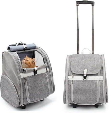 Pet Rolling Carrier, Dog Backpack with Wheels,Cats,Puppies Travel Bag with Wheels,Dog Trolley(Grey) - FurrrBabies & More! - 313049150187