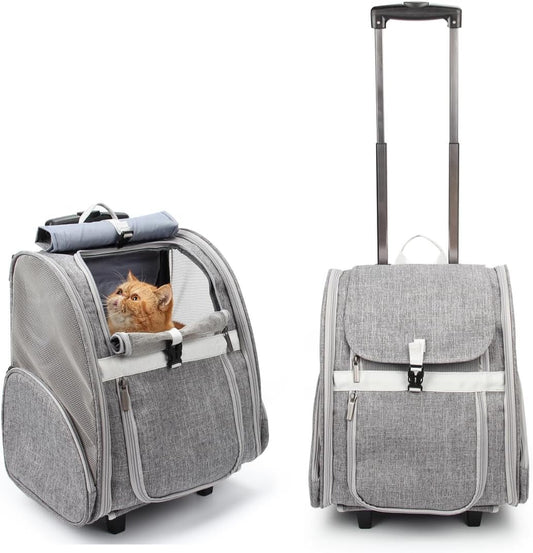 Pet Rolling Carrier, Dog Backpack with Wheels,Cats,Puppies Travel Bag with Wheels,Dog Trolley(Grey) - FurrrBabies & More! - 313049150187
