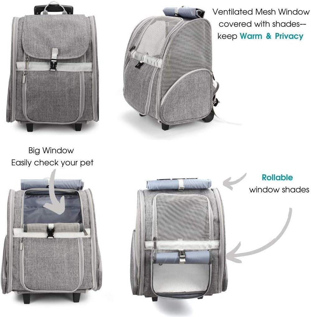 Pet Rolling Carrier, Dog Backpack with Wheels,Cats,Puppies Travel Bag with Wheels,Dog Trolley(Grey) - FurrrBabies & More! - 313049150187