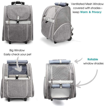 Pet Rolling Carrier, Dog Backpack with Wheels,Cats,Puppies Travel Bag with Wheels,Dog Trolley(Grey) - FurrrBabies & More! - 313049150187