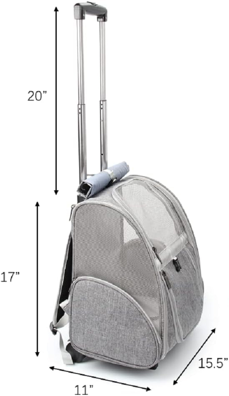 Pet Rolling Carrier, Dog Backpack with Wheels,Cats,Puppies Travel Bag with Wheels,Dog Trolley(Grey) - FurrrBabies & More! - 313049150187