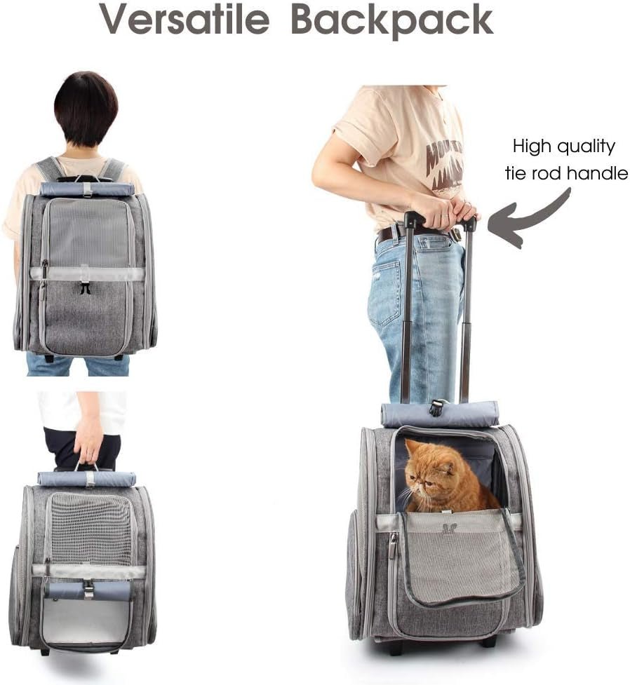 Pet Rolling Carrier, Dog Backpack with Wheels,Cats,Puppies Travel Bag with Wheels,Dog Trolley(Grey) - FurrrBabies & More! - 313049150187
