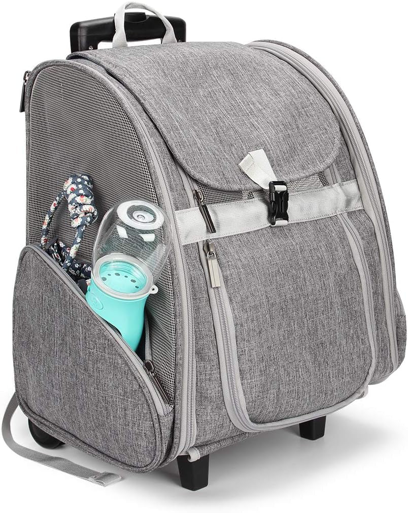 Pet Rolling Carrier, Dog Backpack with Wheels,Cats,Puppies Travel Bag with Wheels,Dog Trolley(Grey) - FurrrBabies & More! - 313049150187